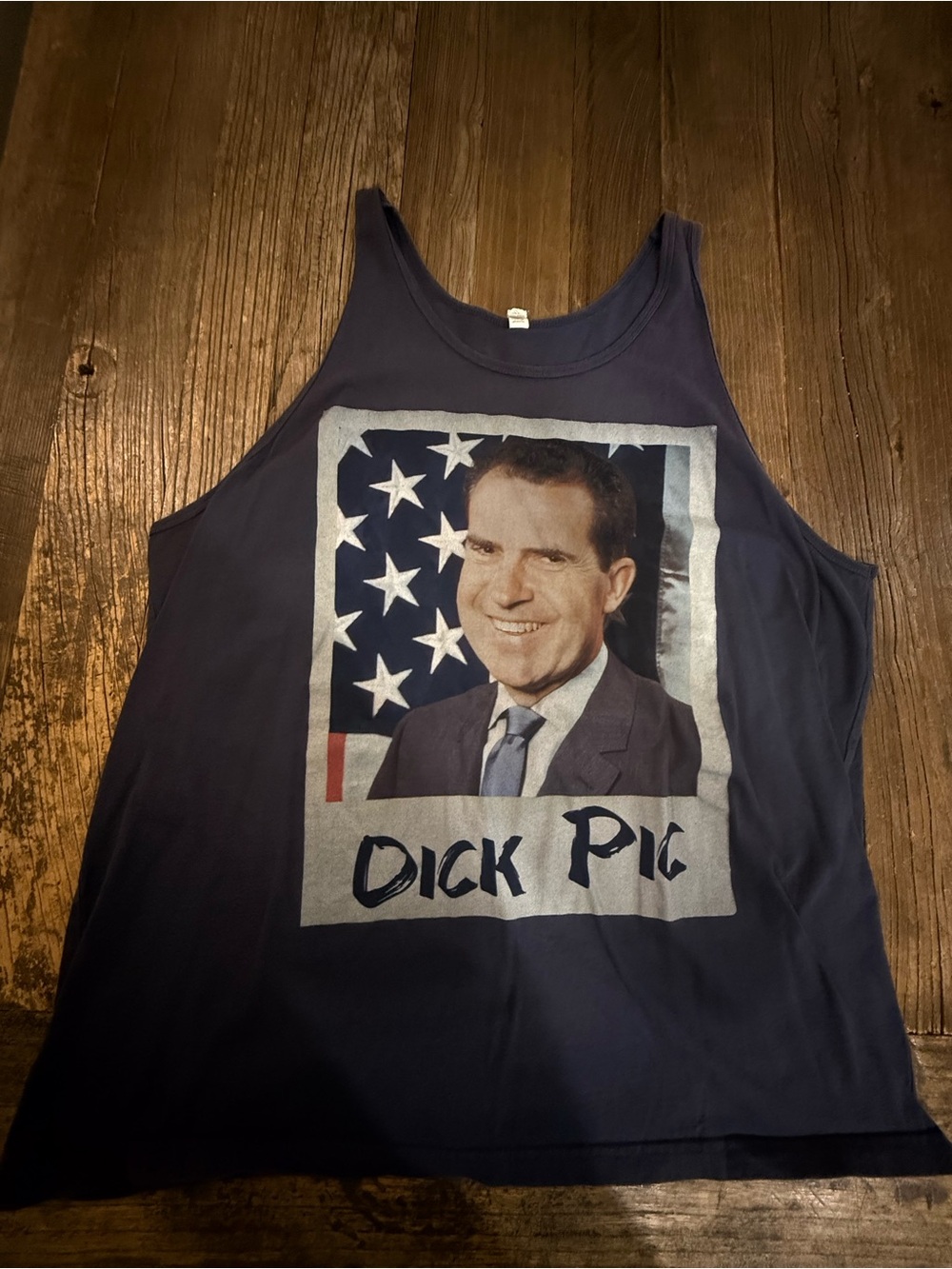 Navy Graphic Tank Top with Patriotic Print